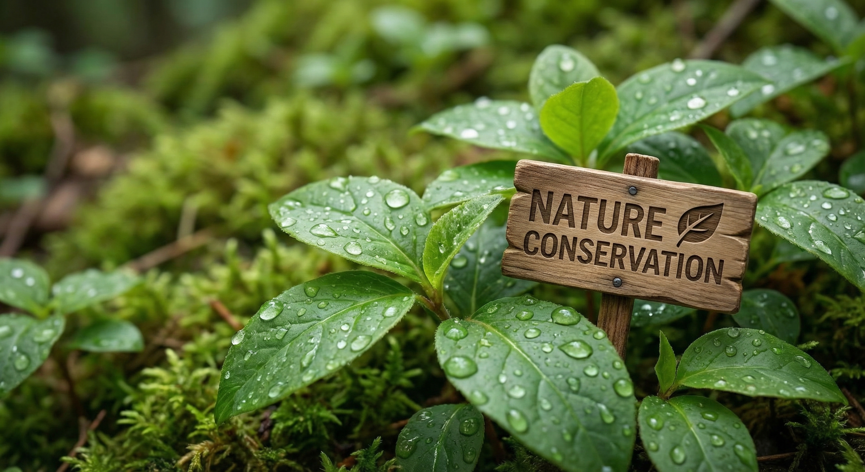 Green leaves with water droplets
